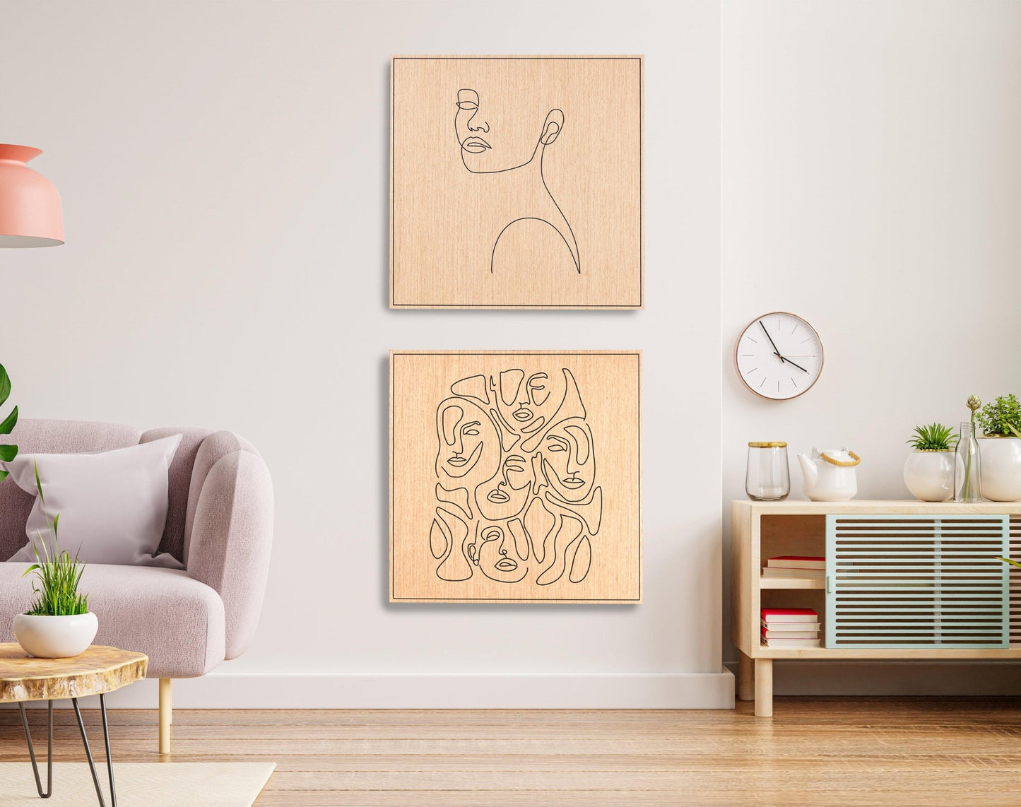 merging of faces - Large Abstract Wood Panel set decor - SquareOff