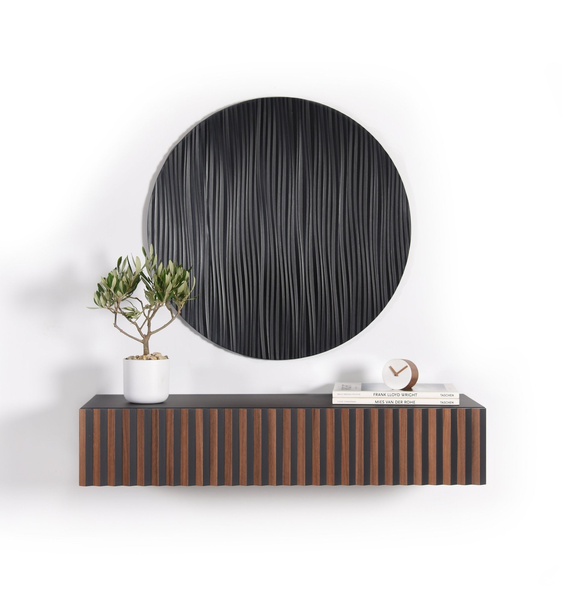 Sculpture wave with console - floating console in walnut and black - SquareOff