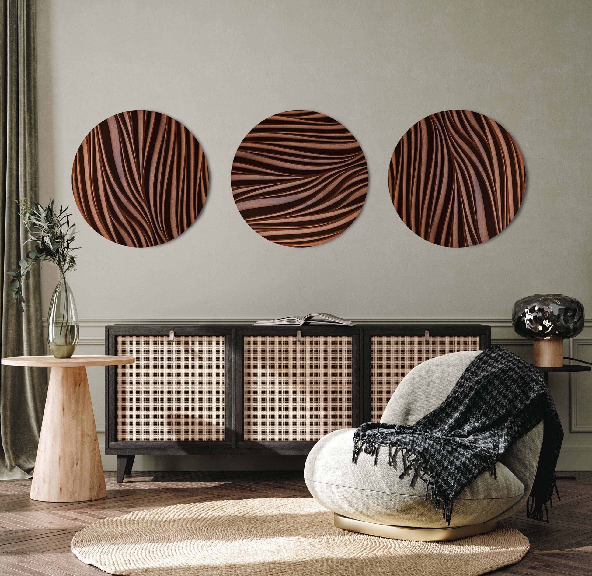 Decorative Wall Panel Set - Round Wall Sculpture Black and iroko (Copy) SquareOff