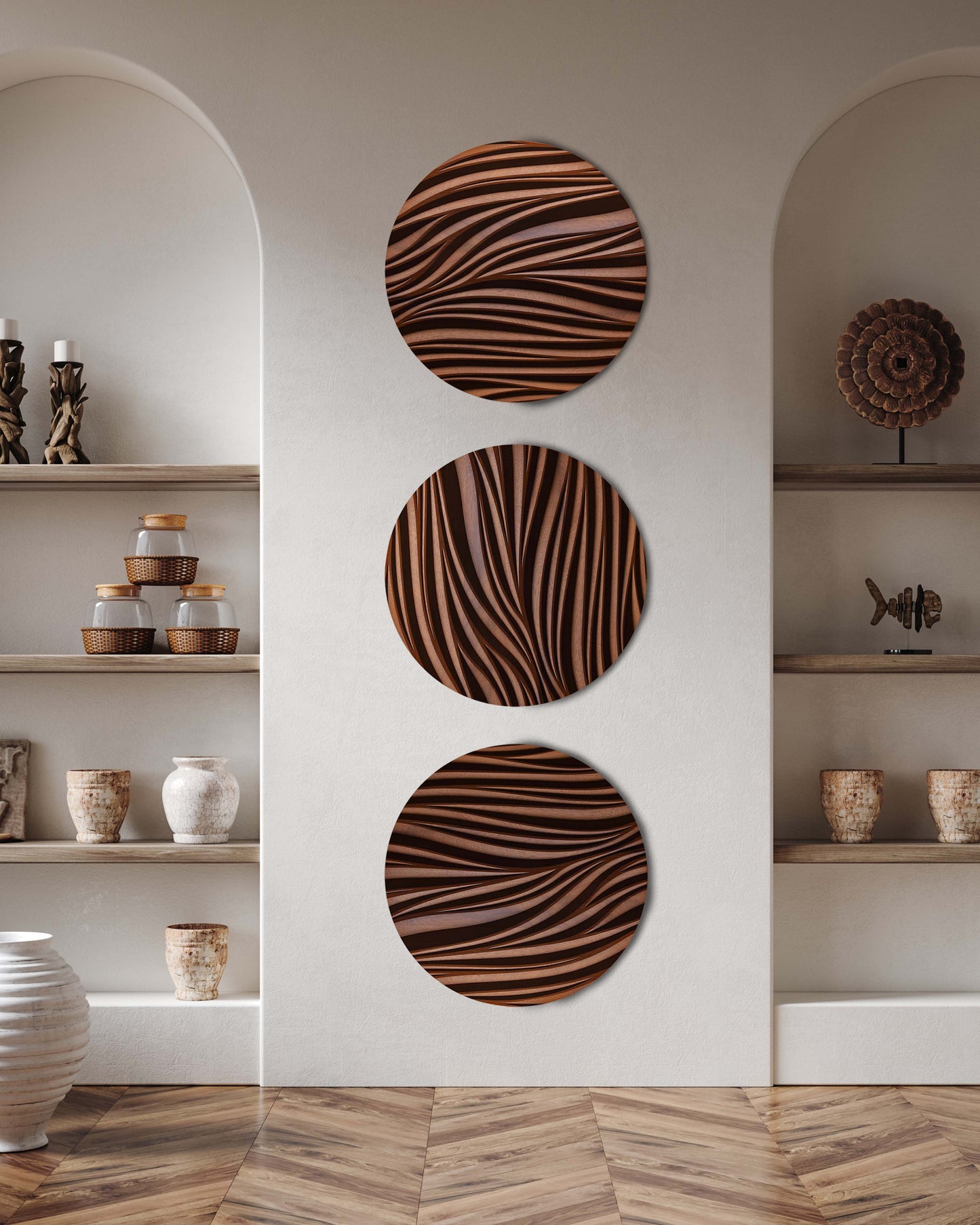 Decorative Wall Panel Set - Round Wall Sculpture Black and iroko (Copy) SquareOff