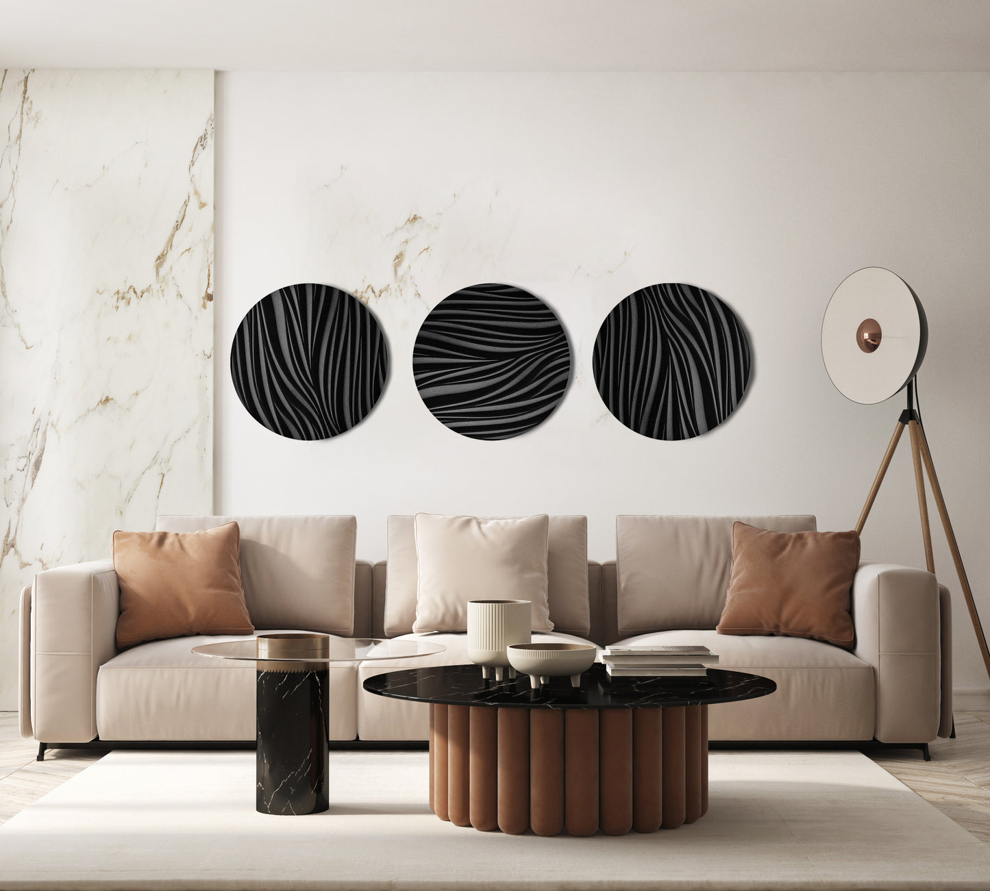 Decorative Wall Panel Set - Round Wall Sculpture Black and iroko (Copy) SquareOff