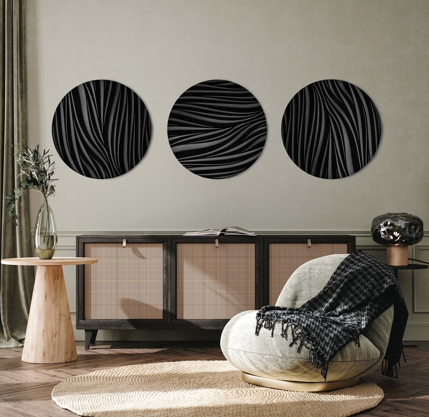 Decorative Wall Panel Set - Round Wall Sculpture Black and iroko (Copy) SquareOff